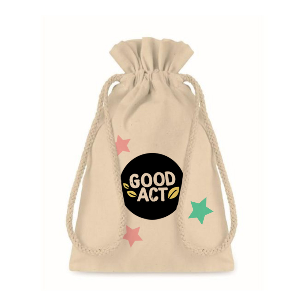 Petit sac cadeau publicitaire en coton avec cordon de serrage personnalisable