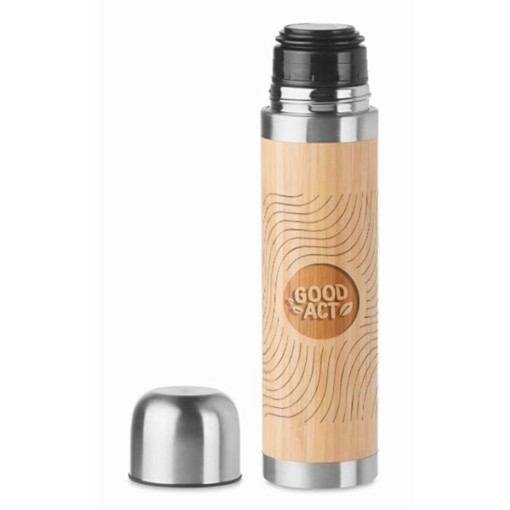 Gourde publicitaire isotherme personnalisable en bambou - 400 ml