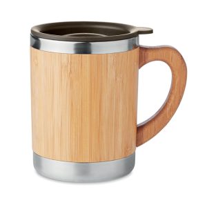 Mug en acier inoxydable et bambou avec ouverture rotative - 300 ml personnalisable