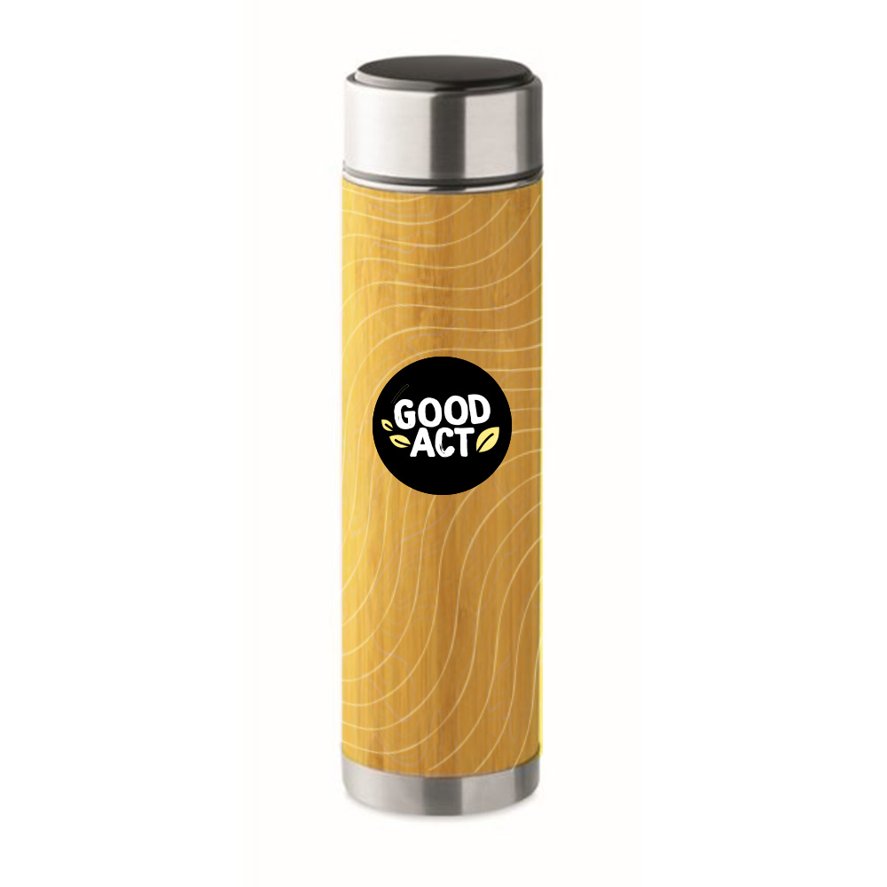 Gourde publicitaire isotherme en bambou avec thermomètre - 480 ml - publicitaire