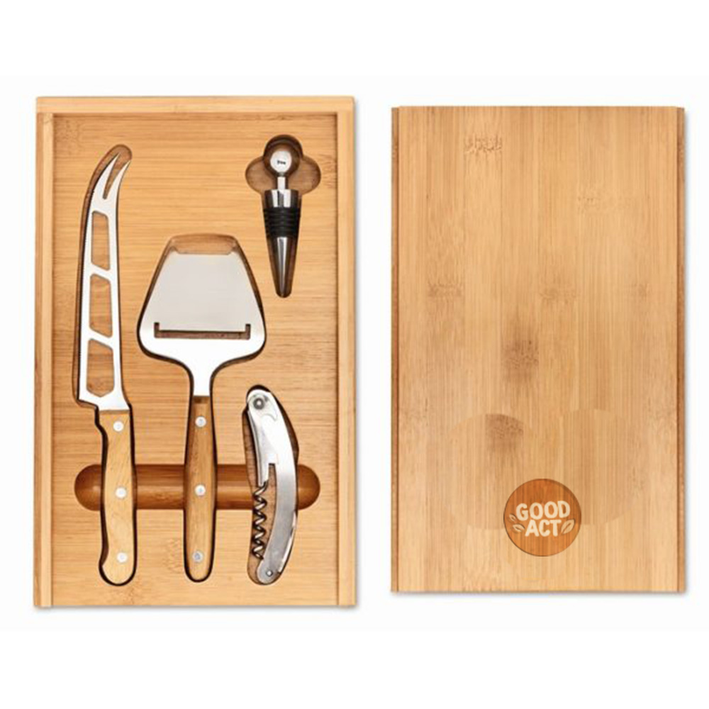 Coffret cadeau en bois de bambou avec 3 accessoires vin