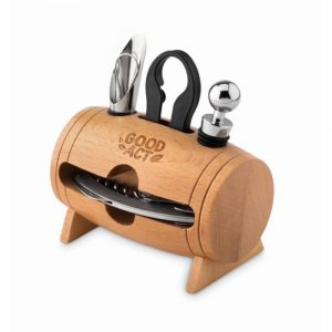Mini tonneau en bois avec 4 accessoires à vin | Personnalisable