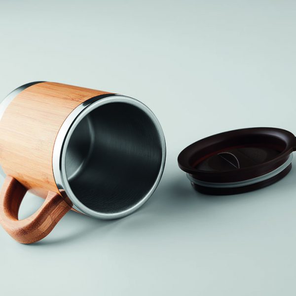 Mug en acier inoxydable et bambou avec ouverture rotative - 300 ml personnalisable