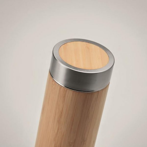 Gourde publicitaire thermos couvercle isolant en bambou - 400 ml - personnalisée