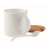 Mug publicitaire en porcelaine avec une cuillère et couvercle en bambou - 380 ml personnalisable