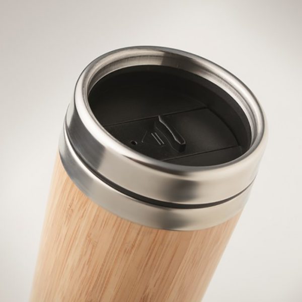 Mug publicitaire en acier inoxydable finition bambou - 400 ml - personnalisé