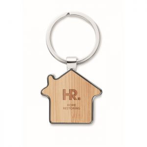 Porte-clés publicitaire en zinc en forme de maison personnalisable
