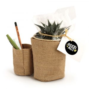 Duo de pot en toile de jute avec plante dépolluante personnalisable avec votre logo