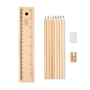 Kit 12 crayons personnalisés couleurs avec étui en bois