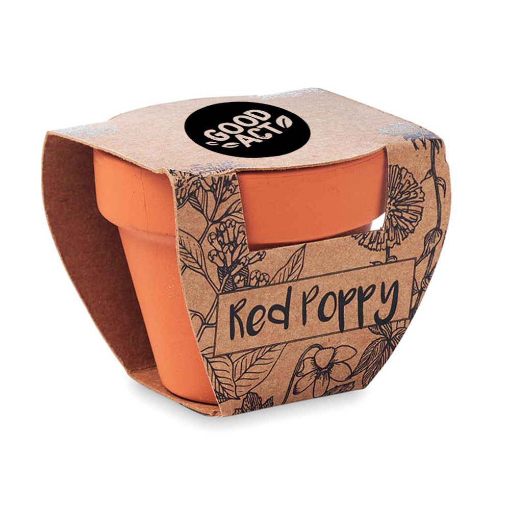 Petit pot en terre personnalisable cuite à faire pousser, coquelicot