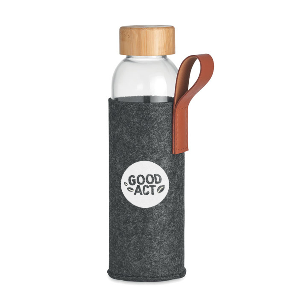Gourde en verre avec pochette de protection RPET 500ml