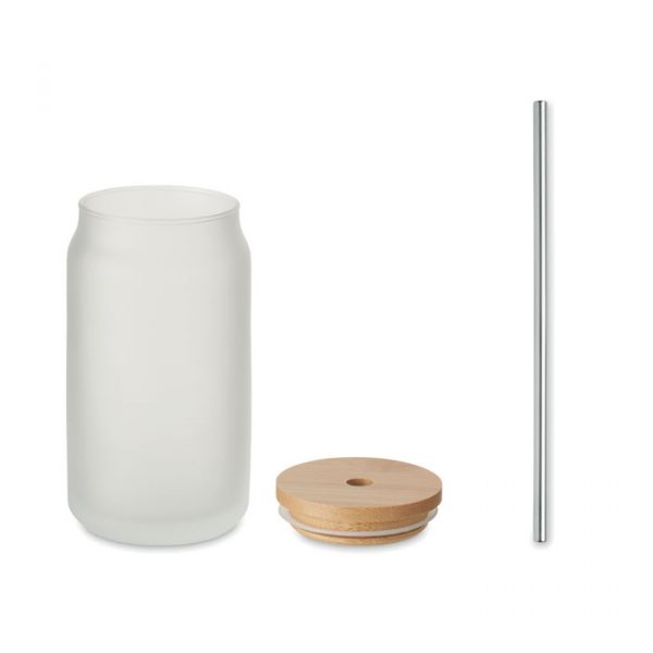 Gobelet en verre personnalisable avec couvercle en bambou et paille
