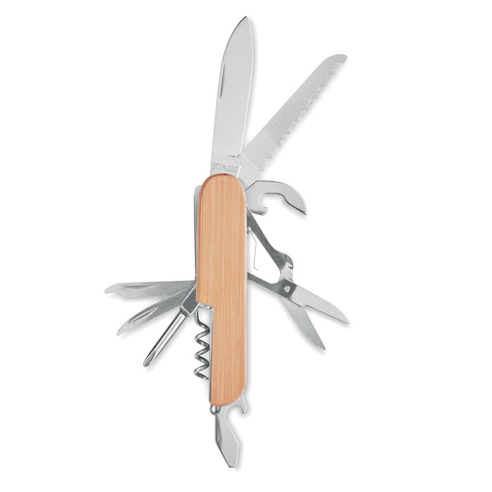 Couteau de poche multi outils personnalisé en acier inoxydable et bambou