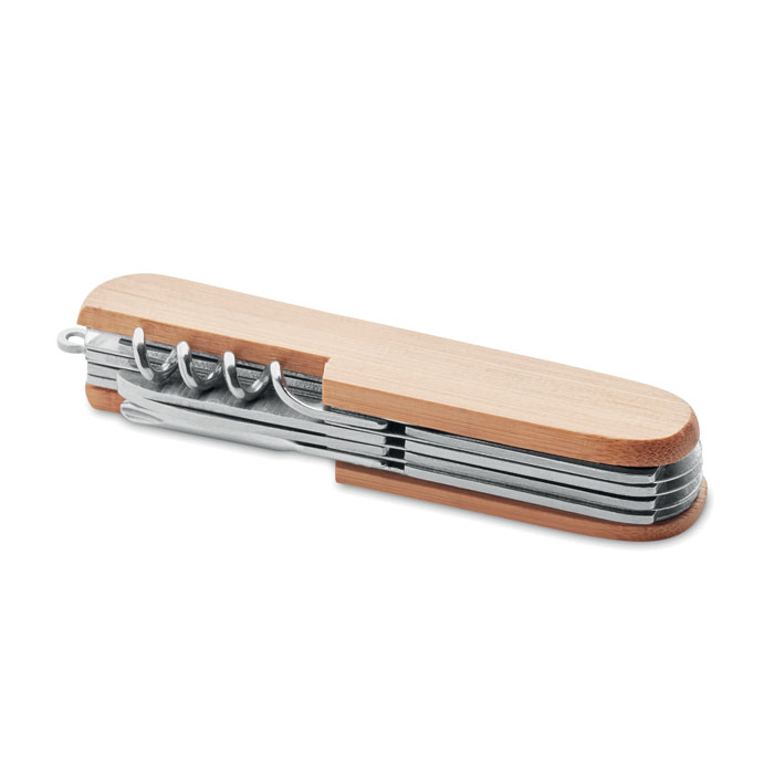 Couteau de poche multi outils personnalisé en acier inoxydable et bambou