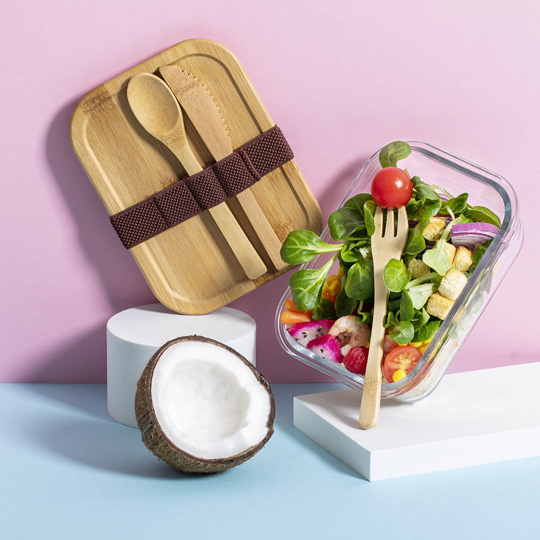 Lunchbox publicitaire en bambou et verre à personnaliser