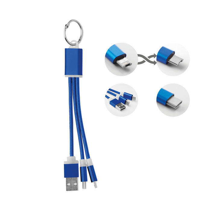 Porte-clés avec câble de chargement publicitaire bleu