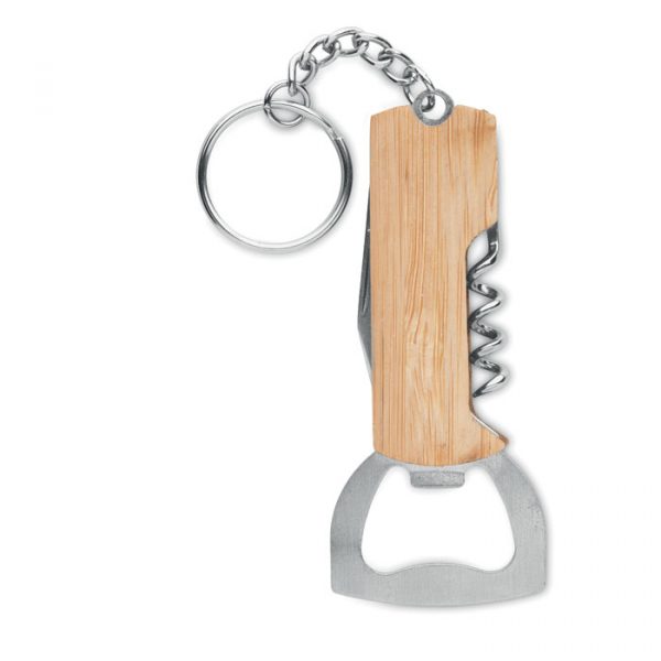 Porte clés personnalisable avec un logo - 3 en 1 en bambou