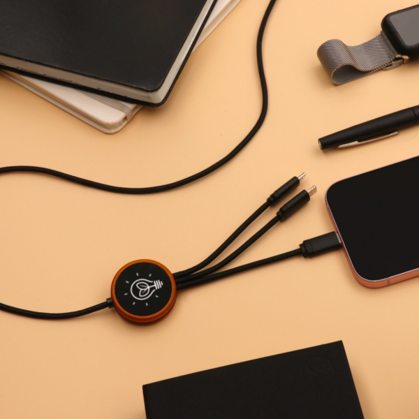 Câble de charge en bambou logo lumineux – 1m