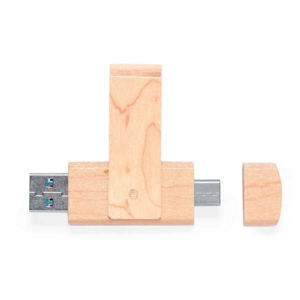 Clé USB et C en bois publicitaire avec protection - 16 Go