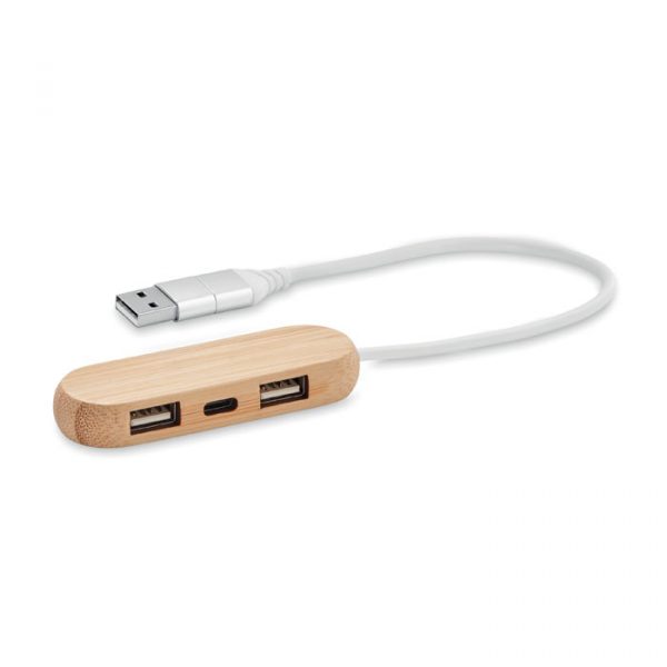 Hub de charge type USB et C en bambou personnalisable