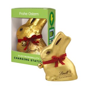 Mini lapin Lindt dans une boîte publicitaire à offrir