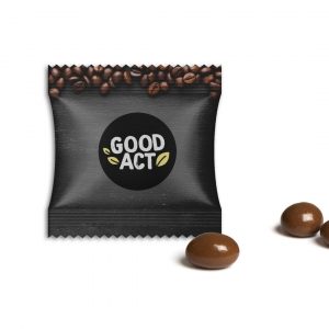 Sachet publicitaire avec grains de café enrobé dans du chocolat