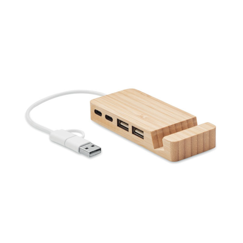 Hub USB-C/A à 4 ports dans un boîtier en bambou
