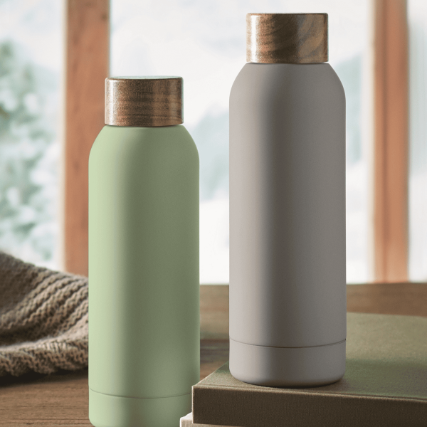Gourde publicitaire acier recyclé et bois d'acacia - 700 ml