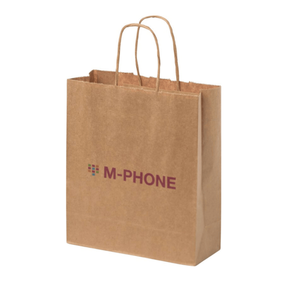 Sac en papier Kraft personnalisé 80 g/m² avec poignées torsadées - 18 x 8 x 21 cm