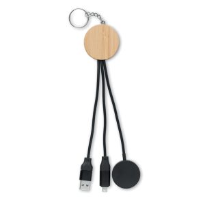 Porte-clés en bambou avec câble de chargement 4-en-1 - 60W personnalisé