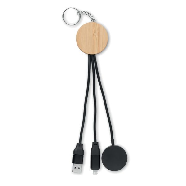Porte-clés en bambou avec câble de chargement 4-en-1 - 60W personnalisé