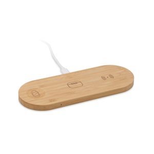 Chargeur sans fil 3 en 1 en bambou - 15W personnalisé