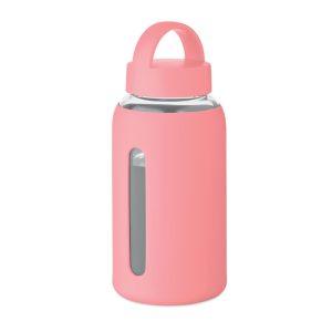 Gourde en verre avec pochette en silicone - 600 ml Rose personnalisé