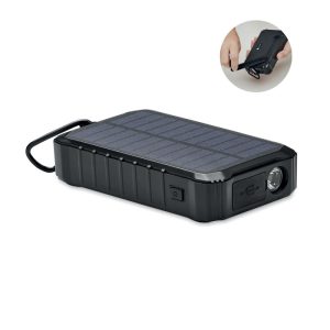 Powerbank solaire 8000 mAh avec dynamo et lampe Noir personnalisé