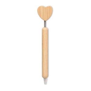 Stylo bille en bambou avec motif cœur personnalisé