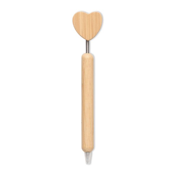 Stylo bille en bambou avec motif cœur personnalisé