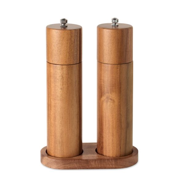 Ensemble moulin sel et poivre en bois d'acacia personnalisé