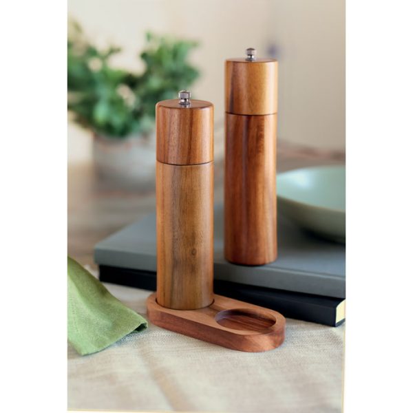 Ensemble moulin sel et poivre en bois d'acacia personnalisé