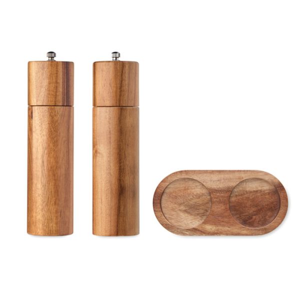 Ensemble moulin sel et poivre en bois d'acacia personnalisé