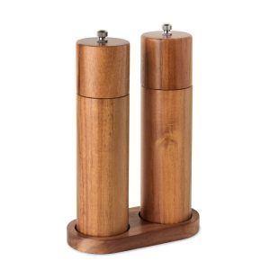 Ensemble moulin sel et poivre en bois d'acacia personnalisé
