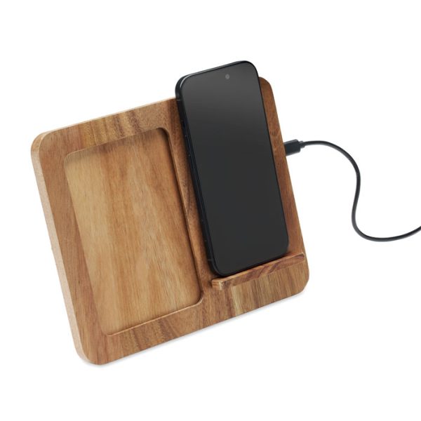 Chargeur sans fil 15W en bois d'acacia personnalisé