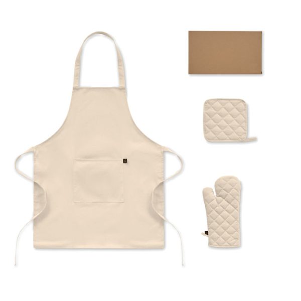 Coffret cuisine avec tablier, manique et gant personnalisé