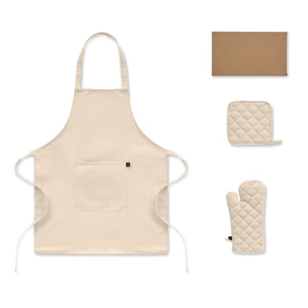 Coffret cuisine avec tablier, manique et gant personnalisé