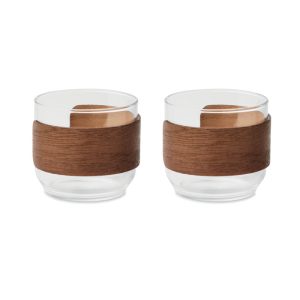2 tasses à café en verre avec poignée en noyer - 2 x 120 ml personnalisé