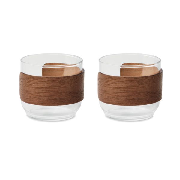 2 tasses à café en verre avec poignée en noyer - 2 x 120 ml personnalisé