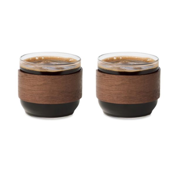 2 tasses à café en verre avec poignée en noyer - 2 x 120 ml personnalisé