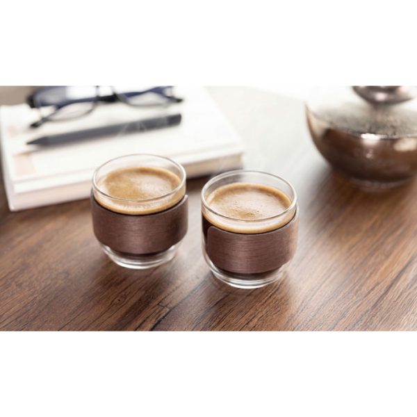 2 tasses à café en verre avec poignée en noyer - 2 x 120 ml personnalisé