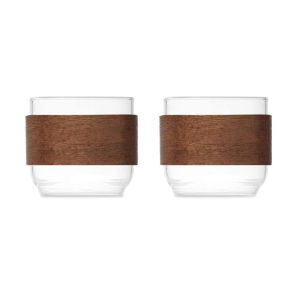 2 tasses à café en verre avec poignée en noyer - 2 x 120 ml personnalisé