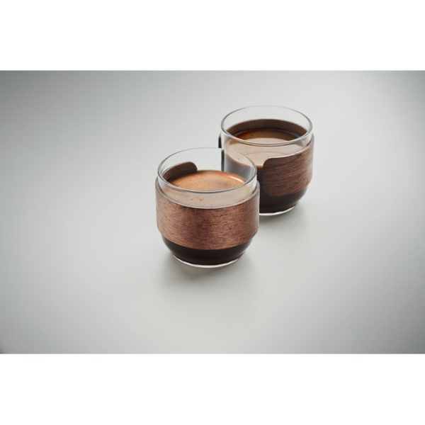 2 tasses à café en verre avec poignée en noyer - 2 x 120 ml personnalisé