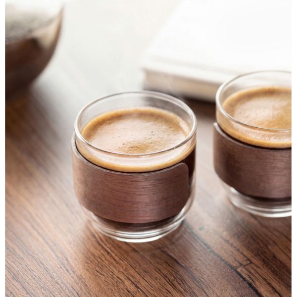 2 tasses à café en verre avec poignée en noyer - 2 x 120 ml personnalisé